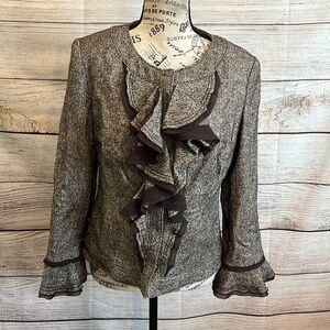 Philippe Aden Adec 2 Blazer Wool Silk Ruffle Front Size 8 Snap Closure France